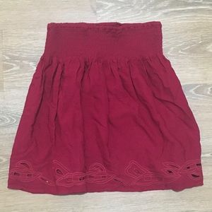 Wine-colored Flowy Skirt w/ Beautiful Trim Design